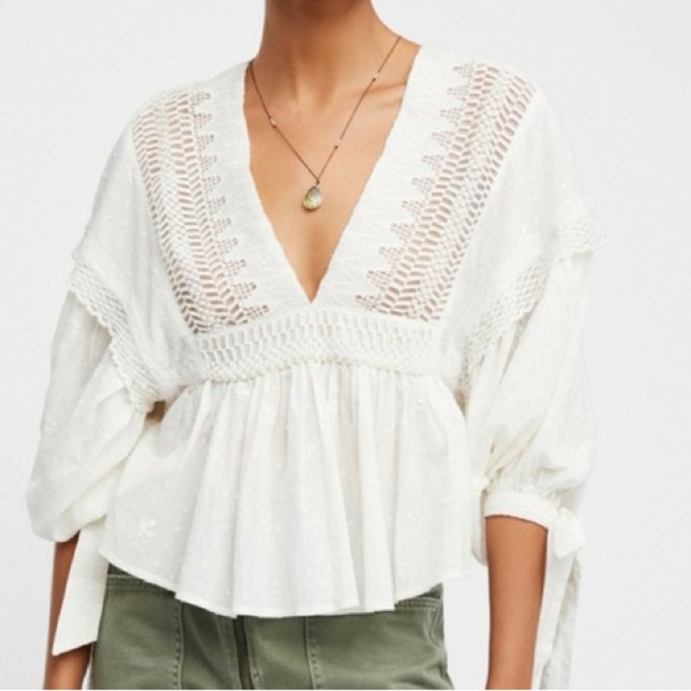FREE PEOPLE Ivory Drive You Mad Blouse Size XS